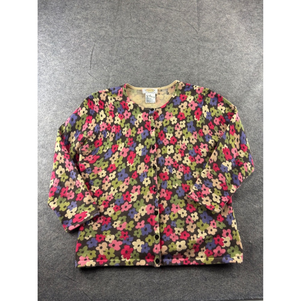 Talbots Petites Womens PM Floral Cardigan Sweater Girly Cottagecore Coquette VTG